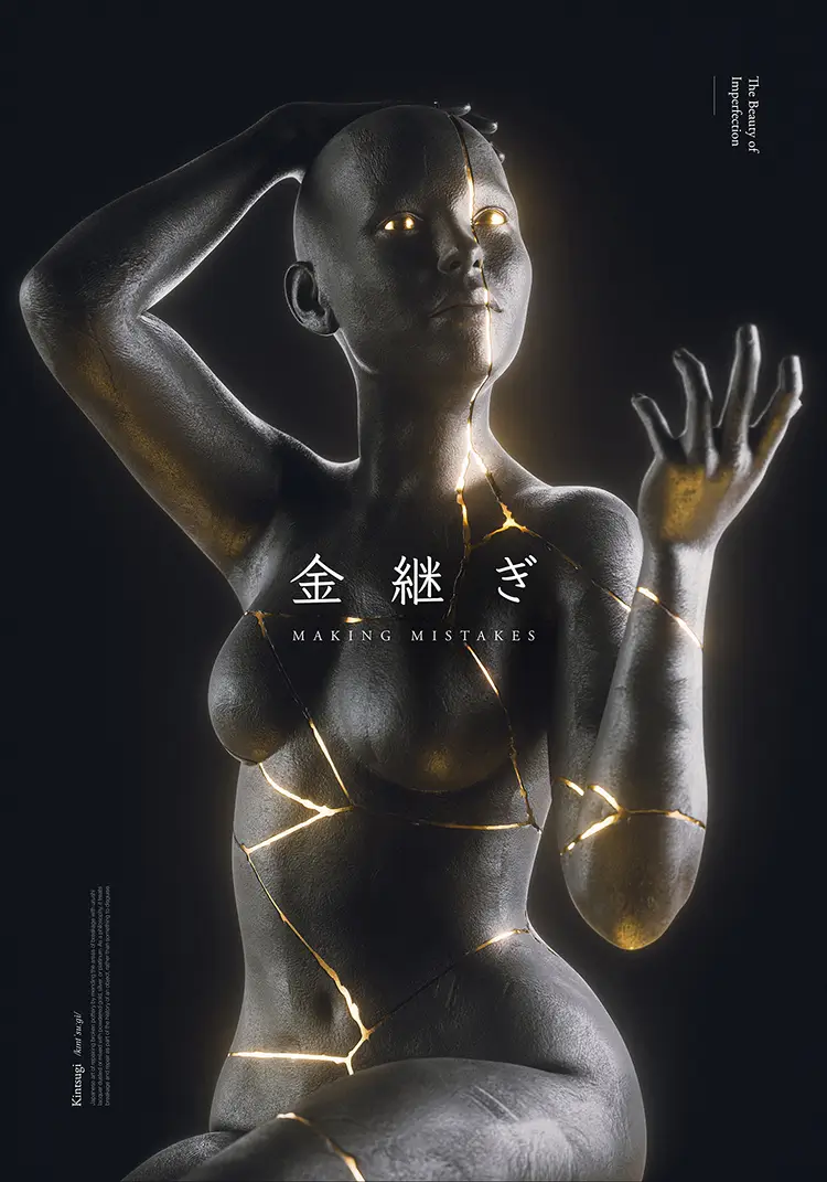 3D render of a kintsugi statue