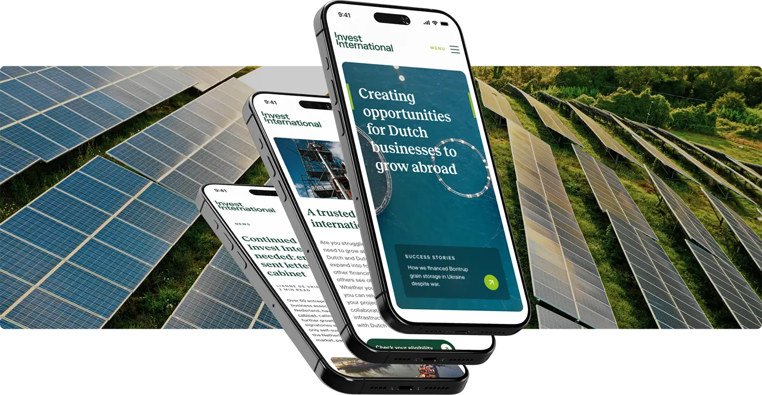 Iphone mockup with Invest International website