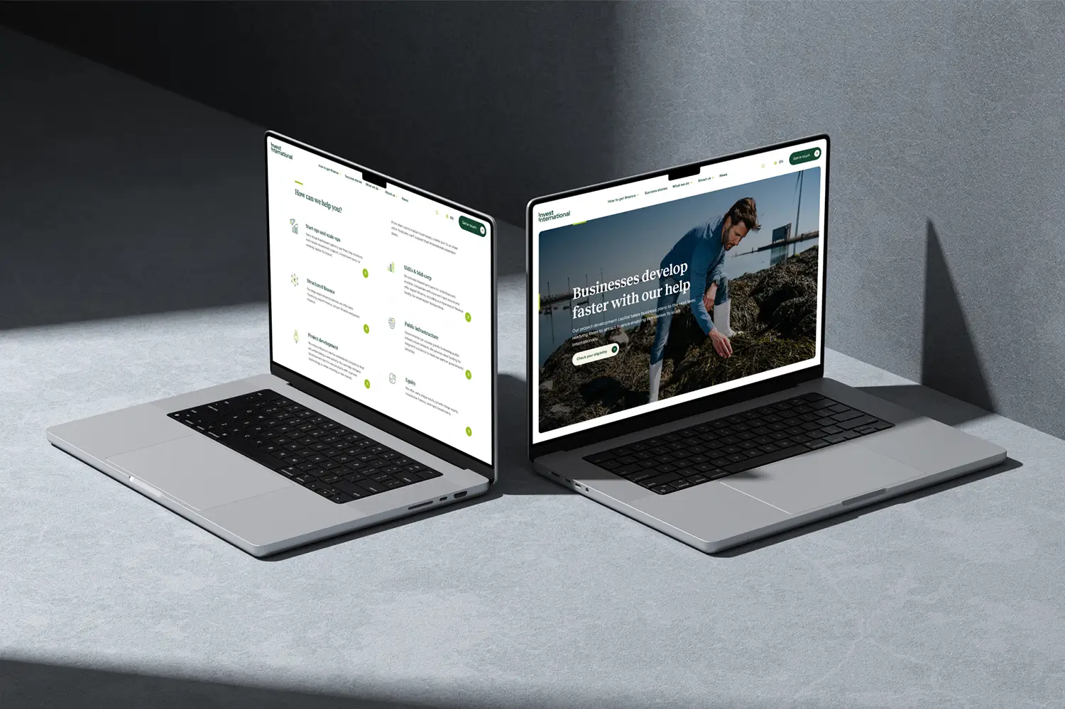 Macbook mockup with Invest International website